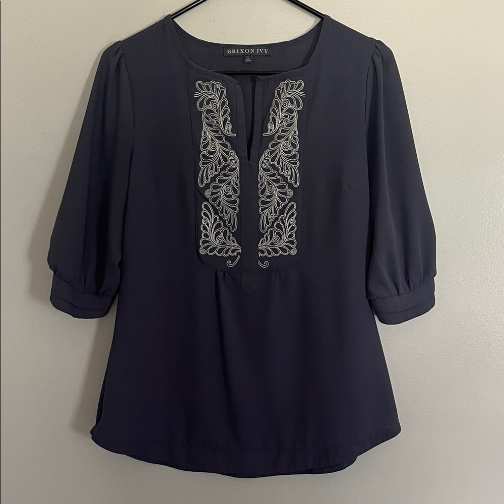 Brixon Ivy Charcoal Embroidered Blouse